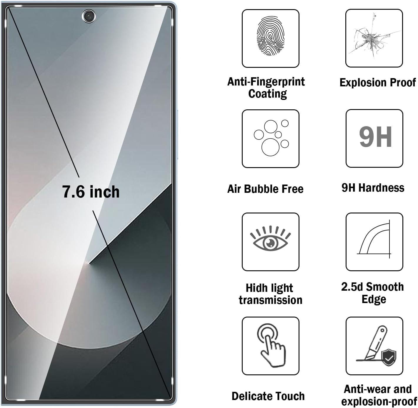 2 Pack Tempered Glass Screen Protector for Samsung Galaxy Z Fold 7