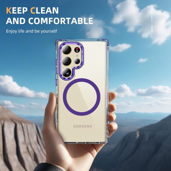 SHILD® Galaxy S23 Ultra Case: Clear Purple, Slim, Mage Safe, Camera Stand, Military-Grade Drop Protection. - Image 7