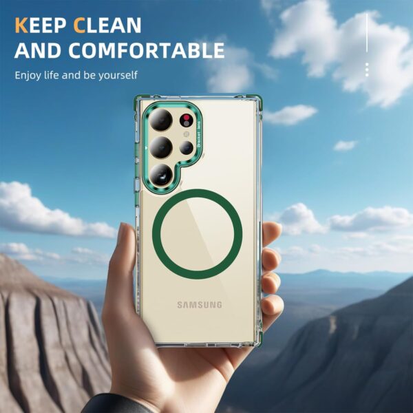 SHILD® Galaxy S23 Ultra Case: Crystal Clear, Green, Mage Safe, Camera Stand, Slim, Military-Grade Drop Protection. - Image 8