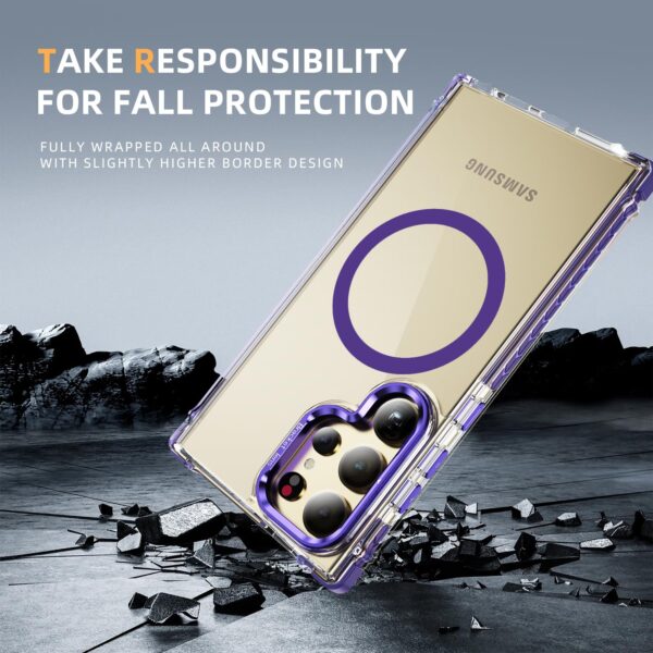 SHILD® Galaxy S23 Ultra Case: Clear Purple, Slim, Mage Safe, Camera Stand, Military-Grade Drop Protection. - Image 3