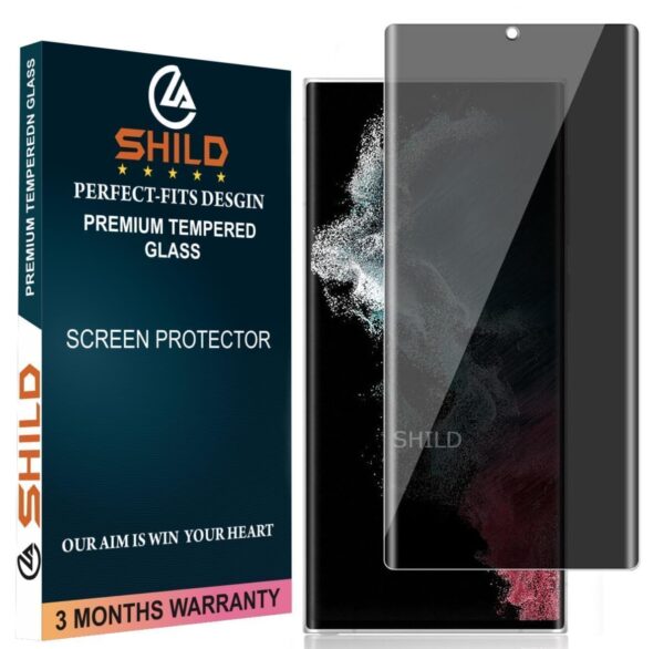 SHILD Privacy Tempered Glass Screen Protector for Samsung Galaxy S22 Ultra 5G | Anti-Spy, Full Screen Coverage, 100% Fingerprint Unlock Support, HD Clarity, Easy Installation, Free Back Skin