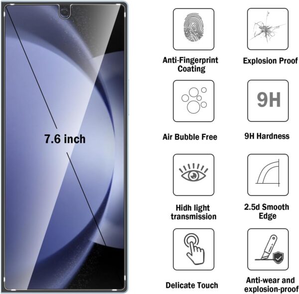 SHILD 2-Pack Tempered Glass Screen Protector for Samsung Z Fold 6 | Perfect-Fit Design, HD Clarity, Edge-to-Edge Coverage, Full Screen Protection - Image 6