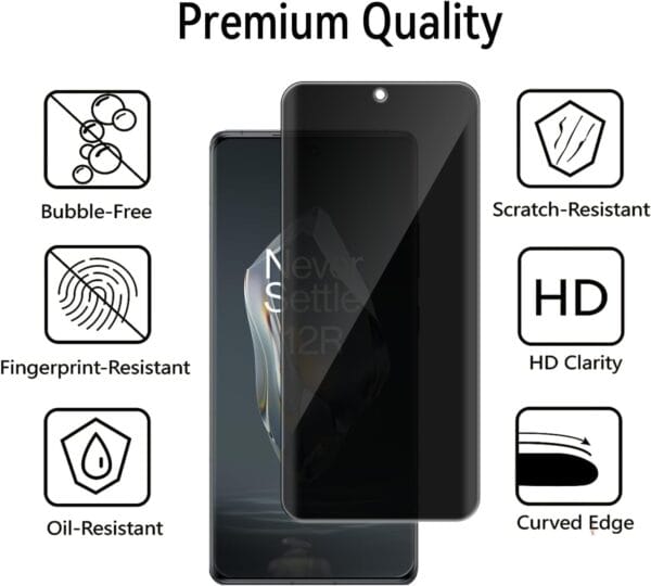 SHILD (1-Pack) Privacy Tempered Glass Screen Protector for OnePlus 12R | Curved UV Privacy Guard, Full Screen Coverage, Anti-Spy, HD Clarity, Fingerprint Compatible - Image 4