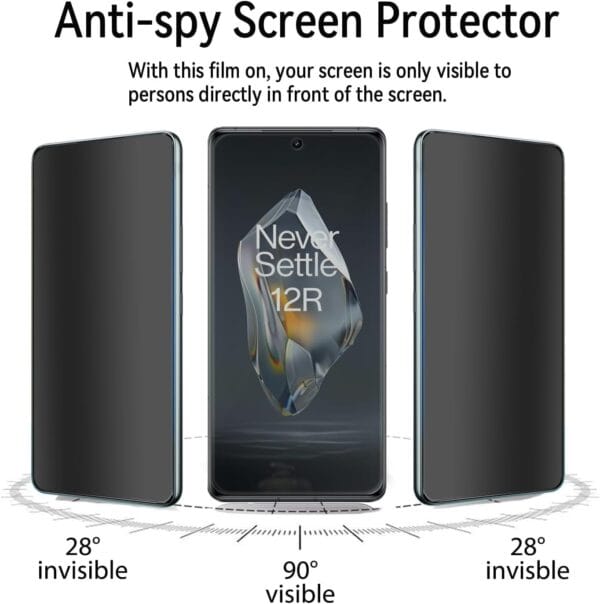 SHILD Privacy Tempered Glass for OnePlus 12 (Pack of 1) - Curved UV Privacy Screen Protector, Full Screen Coverage, Anti-Spy, HD Clarity, 9H Hardness, 100% Fingerprint Sensor Compatible + Free Back Skin - Image 3