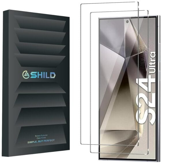 SHILD 2-Pack Tempered Glass Screen Protector for Samsung Galaxy S24 Ultra | Perfect-Fit Design, Military-Grade Protection, Anti-Scratch, Ultra Tough, Easy Installation
