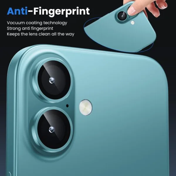 SHILD Camera Lens Protectors for iPhone 16 Plus/iPhone 16 - Ultra-Thin Tempered Glass with Aluminum Edging (Teal, Set of 3) - Image 5