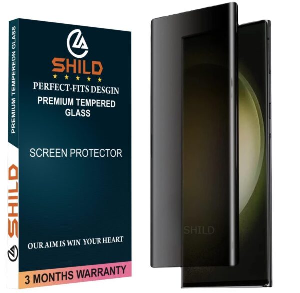 SHILD Privacy Tempered Glass Screen Protector for Samsung Galaxy S23 Ultra 5G | Anti-Spy, Full Screen Coverage, Fingerprint Unlock Support, HD Clarity & Free Back Skin