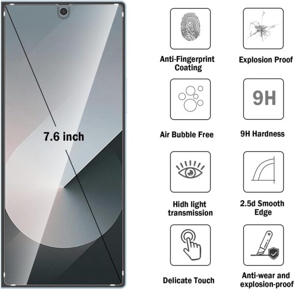 SHILD Perfect Fit Tempered Glass Screen Protector for Samsung Galaxy Z Fold 6 (1-Pack Glass) – Full Coverage, Scratch-Resistant, Bubble-Free, HD Clarity | Easy Installation - Image 2