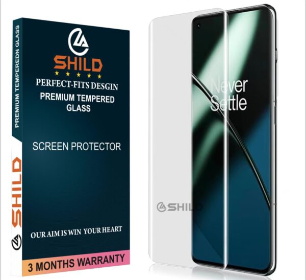 SHILD Tempered Glass Screen Protector for OnePlus 11 (6.7 Inch, 5G) | Perfect-Fit UV Tempered Glass with 9H Hardness, HD Clarity & Fingerprint Unlock Support