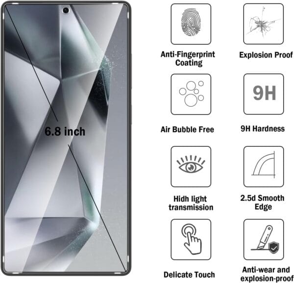 SHILD 2-Pack Tempered Glass Screen Protector for Samsung Galaxy S25 Ultra | Perfect-Fit Design, Military-Grade Protection, Ultra Tough, Anti-Scratch, Easy Installation - Image 2