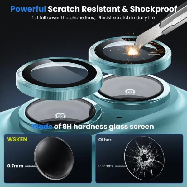 SHILD Camera Lens Protectors for iPhone 16 Plus/iPhone 16 - Ultra-Thin Tempered Glass with Aluminum Edging (Teal, Set of 3) - Image 2