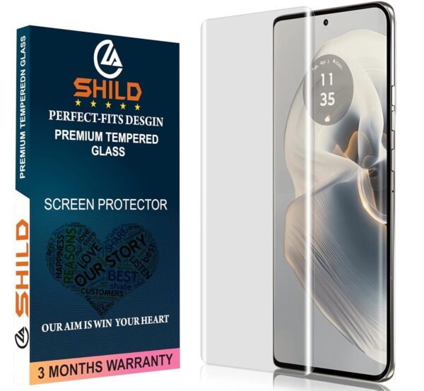 SHILD Curved Tempered Glass Screen Protector for Motorola Edge 50 Pro (Pack 1) | Perfect-Fit Design, UV Tempered Glass, 9H Hardness, HD Clarity, Fingerprint Sensor Compatible