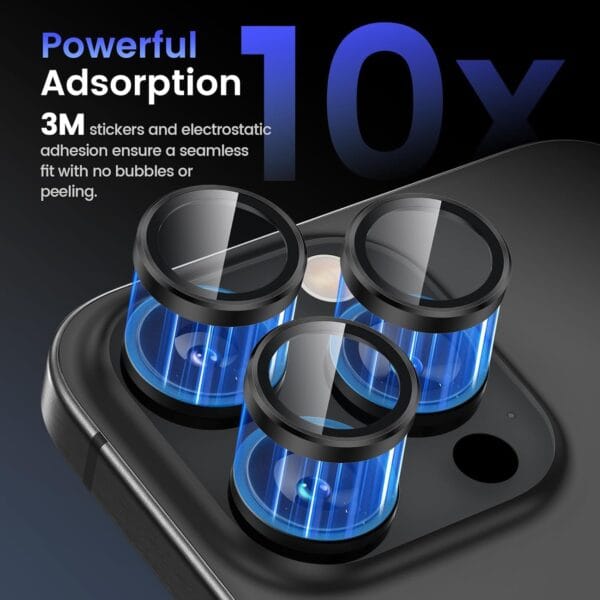 SHILD Camera Lens Protectors for iPhone 16 Pro Max/iPhone 16 Pro - Ultra-Thin Tempered Glass with Aluminum Edging (Black Titanium, Set of 3) - Image 4