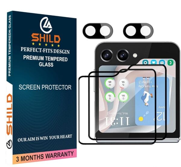 SHILD (2+2 Pack) Tempered Glass Screen Protector & Camera Lens Protector for Samsung Galaxy Z Flip 6 | Edge-to-Edge Back Glass Guard, HD Clarity, Scratch-Resistant