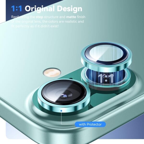 SHILD Camera Lens Protectors for iPhone 16 Plus/iPhone 16 - Ultra-Thin Tempered Glass with Aluminum Edging (Ultramarine, Set of 3) - Image 5
