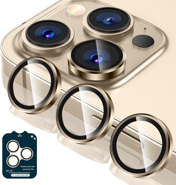 SHILD Camera Lens Protectors for iPhone 16 Pro Max/iPhone 16 Pro - Ultra-Thin Tempered Glass with Aluminum Edging (Desert Titanium, Set of 3)
