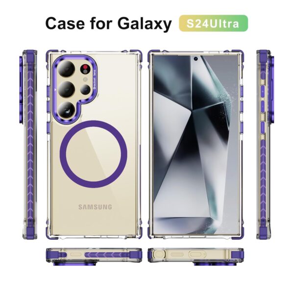 SHILD Crystal Clear Slim Case with Stand for Samsung Galaxy S24 Ultra | Military-Grade Dropproof, MagSafe Compatible, Upgraded Camera Stand, Clear (Purple) - Image 2