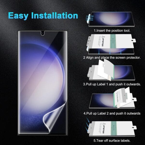 SHILD 2-Pack Screen Protector Guard for Samsung S23 Ultra | Perfect-Fit Design, Fingerprint Support, S Pen Compatible, HD Clarity - Image 3