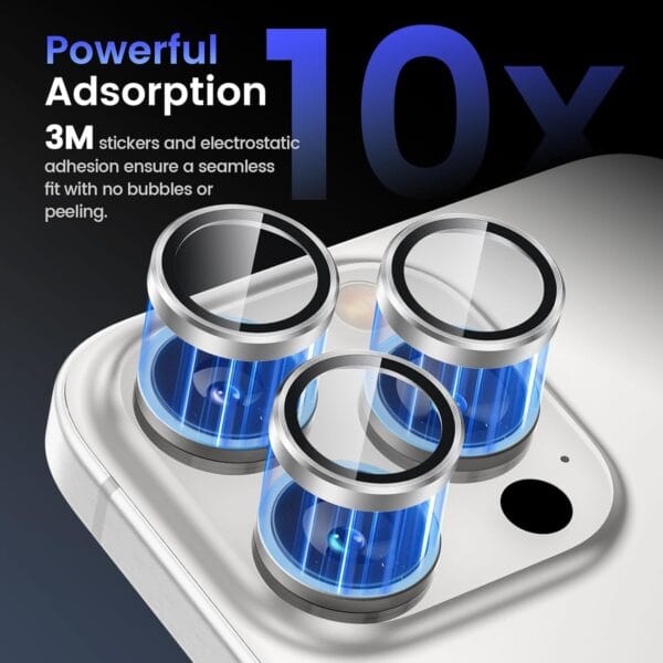 SHILD Camera Lens Protectors for iPhone 16 Pro Max/16 Pro - Ultra-Thin Tempered Glass with Aluminum Edging (White Titanium, Set of 3) - Image 5
