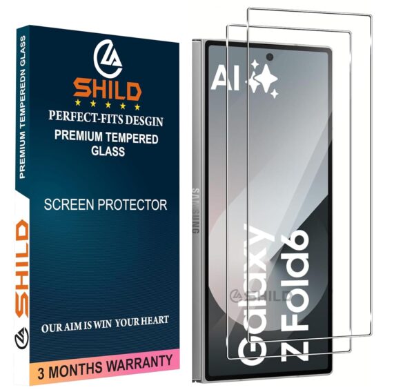 SHILD 2-Pack Tempered Glass Screen Protector for Samsung Z Fold 6 | Perfect-Fit Design, HD Clarity, Edge-to-Edge Coverage, Full Screen Protection