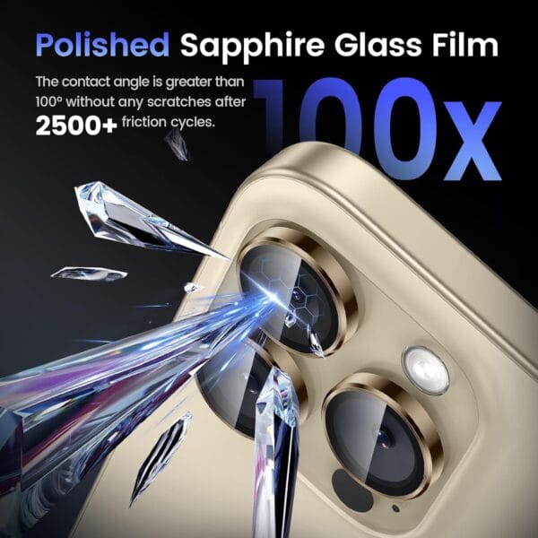 SHILD Camera Lens Protectors for iPhone 16 Pro Max/iPhone 16 Pro - Ultra-Thin Tempered Glass with Aluminum Edging (Desert Titanium, Set of 3) - Image 2