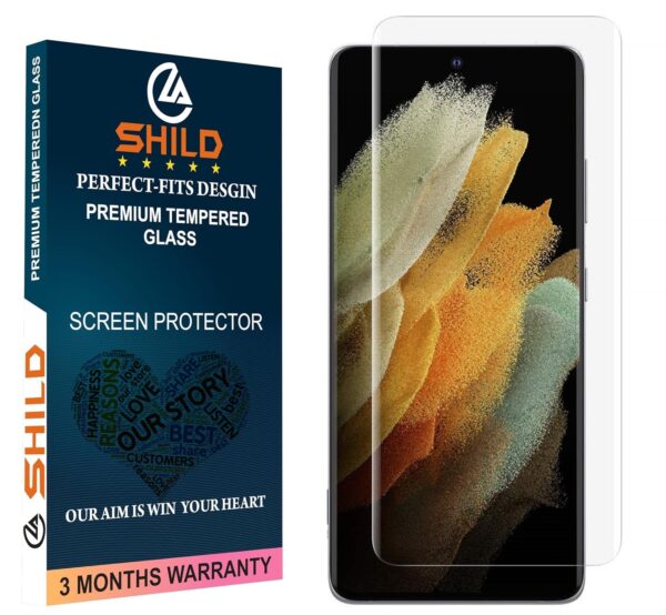 SHILD (1-Pack) Perfect Fit Tempered Glass Screen Protector for Samsung Galaxy S21 Ultra | UV Tempered Glass, 9H Hardness, HD Clarity, Fingerprint Compatible