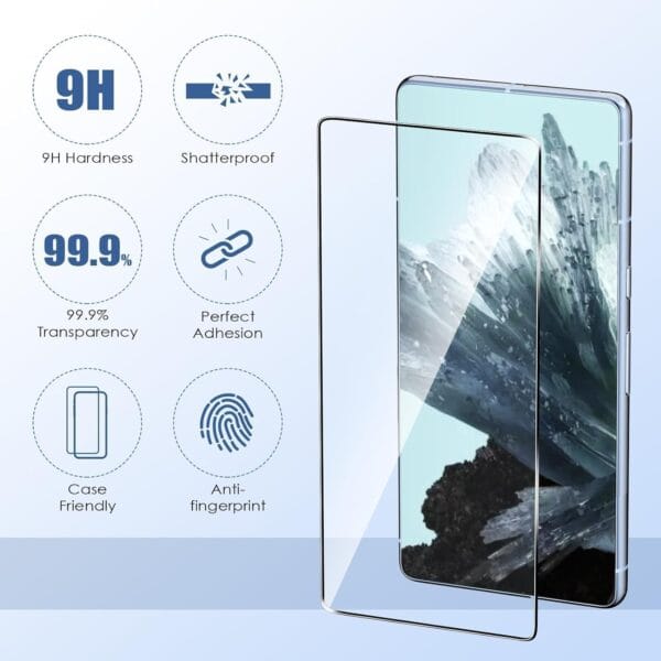SHILD 2-Pack Tempered Glass Screen Protector for Google Pixel 8 Pro | Perfect-Fit Design, HD Clarity, Fingerprint Sensor Compatible, 9H Hardness - Image 3