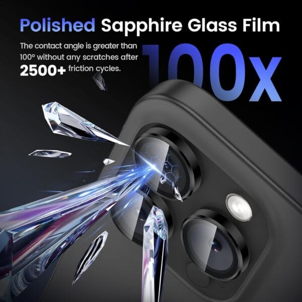 SHILD Camera Lens Protectors for iPhone 16 Pro Max/iPhone 16 Pro - Ultra-Thin Tempered Glass with Aluminum Edging (Black Titanium, Set of 3) - Image 5