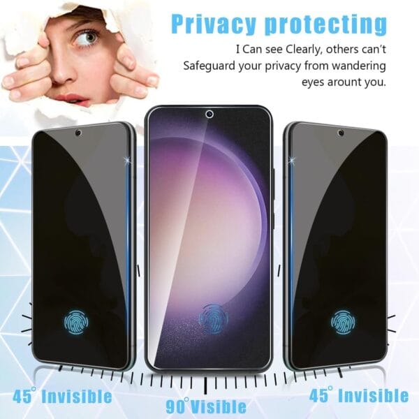 SHILD Privacy Tempered Glass Screen Protector for Samsung Galaxy S24 5G | Anti-Spy, Fingerprint Unlock Compatible, Full Screen Coverage, HD Clarity, Easy Installation - Image 5