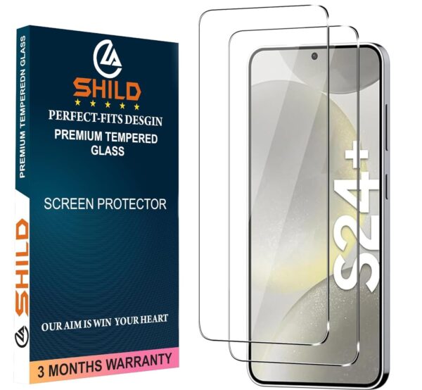 SHILD 2-Pack Perfect-Fit Tempered Glass Screen Protector for Samsung S24 Plus | HD Clarity, Anti-Scratch, Fingerprint Compatible