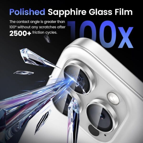 SHILD Camera Lens Protectors for iPhone 16 Pro Max/16 Pro - Ultra-Thin Tempered Glass with Aluminum Edging (White Titanium, Set of 3) - Image 2