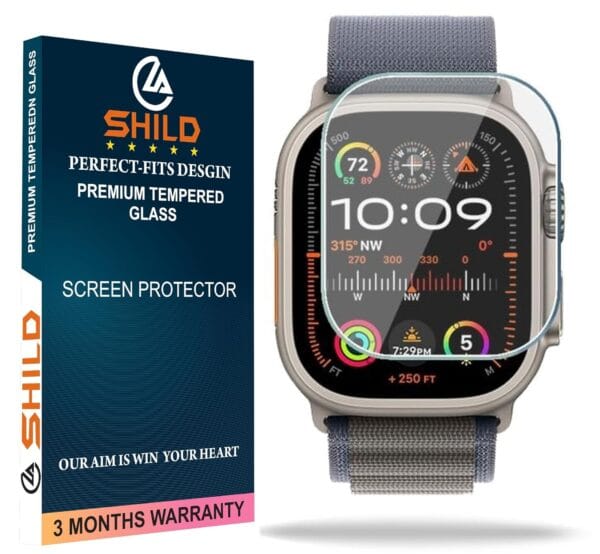 SHILD - Tempered Glass For Apple Watch Ultra/Apple Watch Ultra 2 (Transparent) Edge To Edge Full Screen Coverage With Easy Installation Kit for Smartwatch