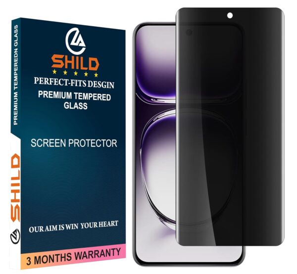 SHILD (1-Pack) Privacy Tempered Glass Screen Protector for Oppo Reno 12 | Curved UV Design, Anti-Spy, Full Screen Coverage, HD Clarity, Fingerprint Compatible, 9H Hardness